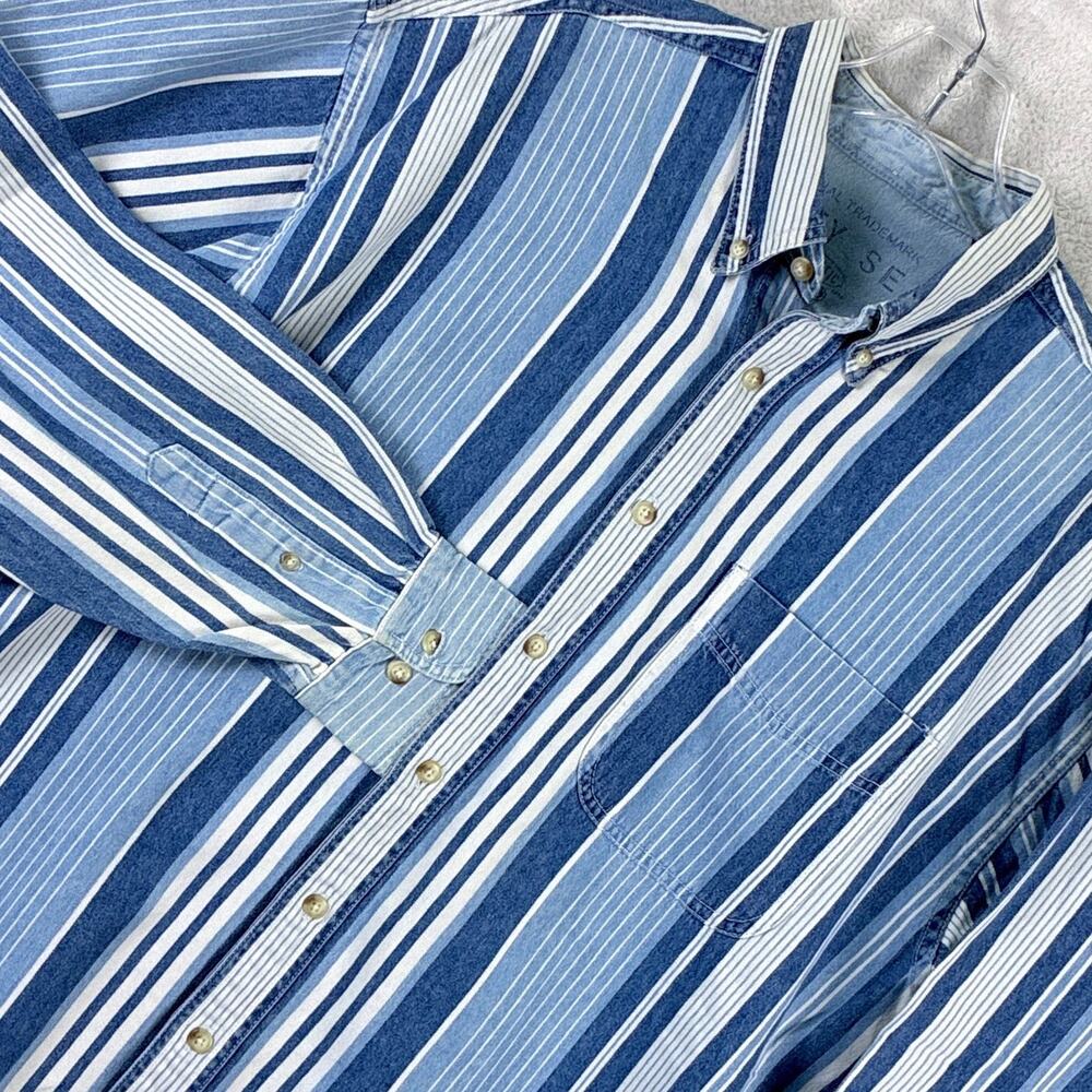 VTG County Seat Shirt Mens M Blue Stripe Denim Preppy Classic Workwear 90s